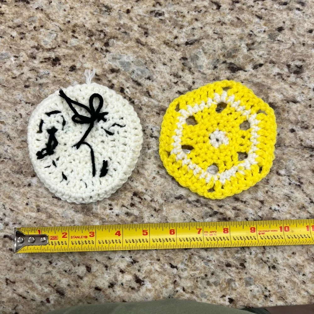 Handmade Crochet Coasters Set Panda Face and Lemon Slice Yellow White Black